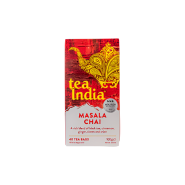 Tea India Masala Chai – 40 Spiced Tea Bags Box (100g) Front View – Indian Grocery UK